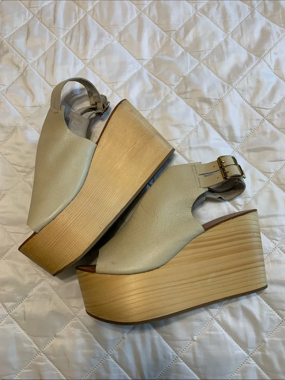 Urban Outfitters Cream Platform Wedge Sandals